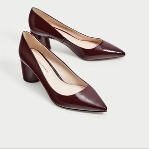 Zara Burgundy Patent Mid Heels